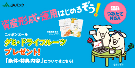 資産形成・運用はじめるぞう！グミ・ドライフルーツ プレゼント！つみたてNISA