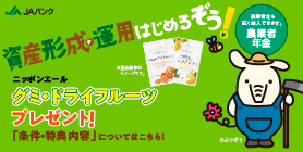 資産形成・運用はじめるぞう！グミ・ドライフルーツ プレゼント！農業者年金